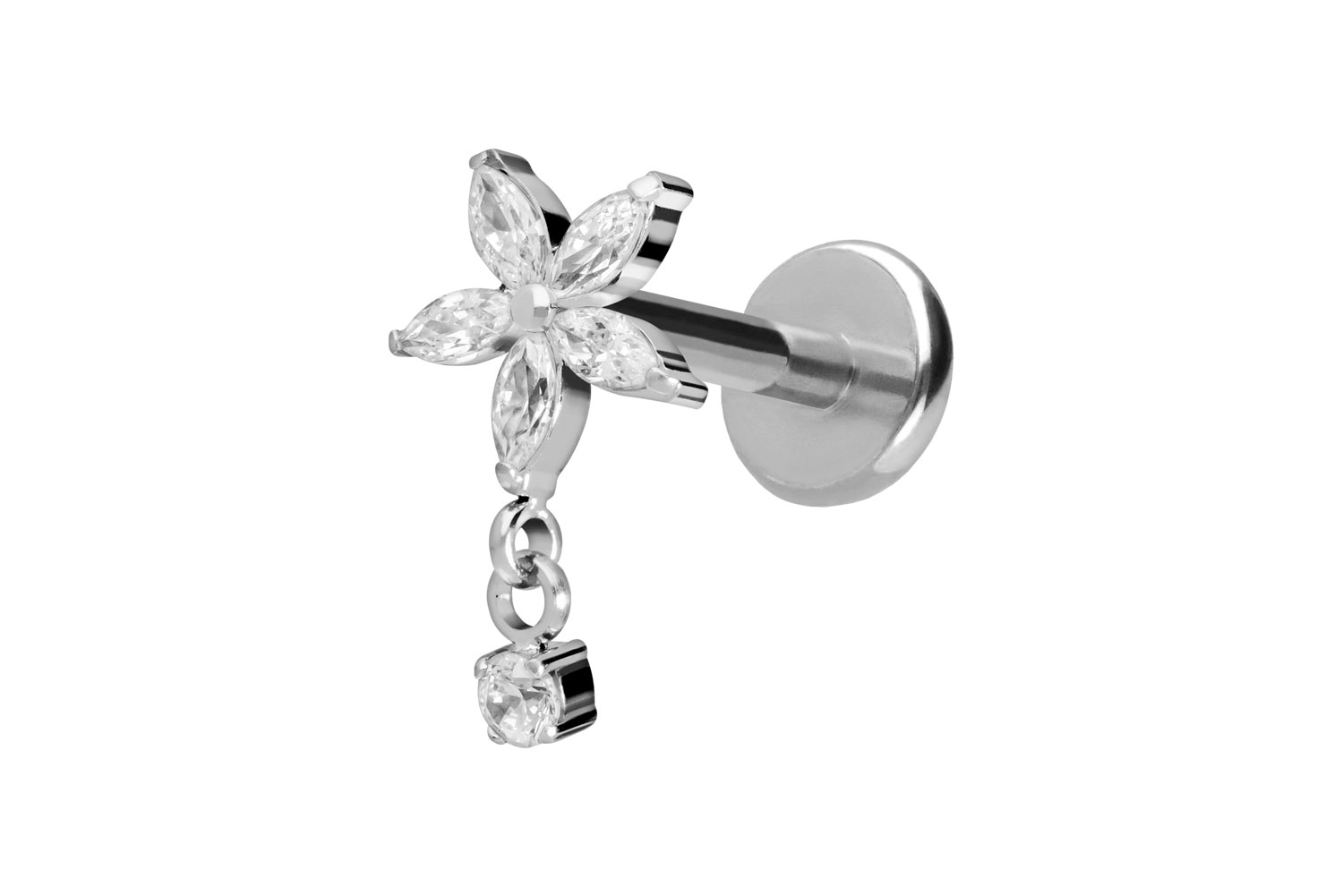 Titan Labret mit Push Fit KRISTALLBLUME + KRISTALL